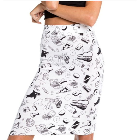 Wildfox x Broad City NWT Skipper Doodle Skirt High Waist Pencil Silhouette Small - Picture 2 of 12